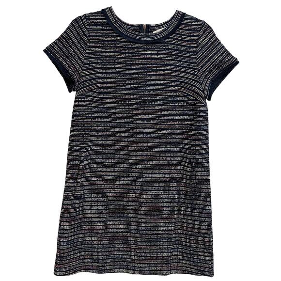 LOFT Navy Multicolor Stripe Short Sleeve Tweed Mini Dress Size 4 - Picture 1 of 5